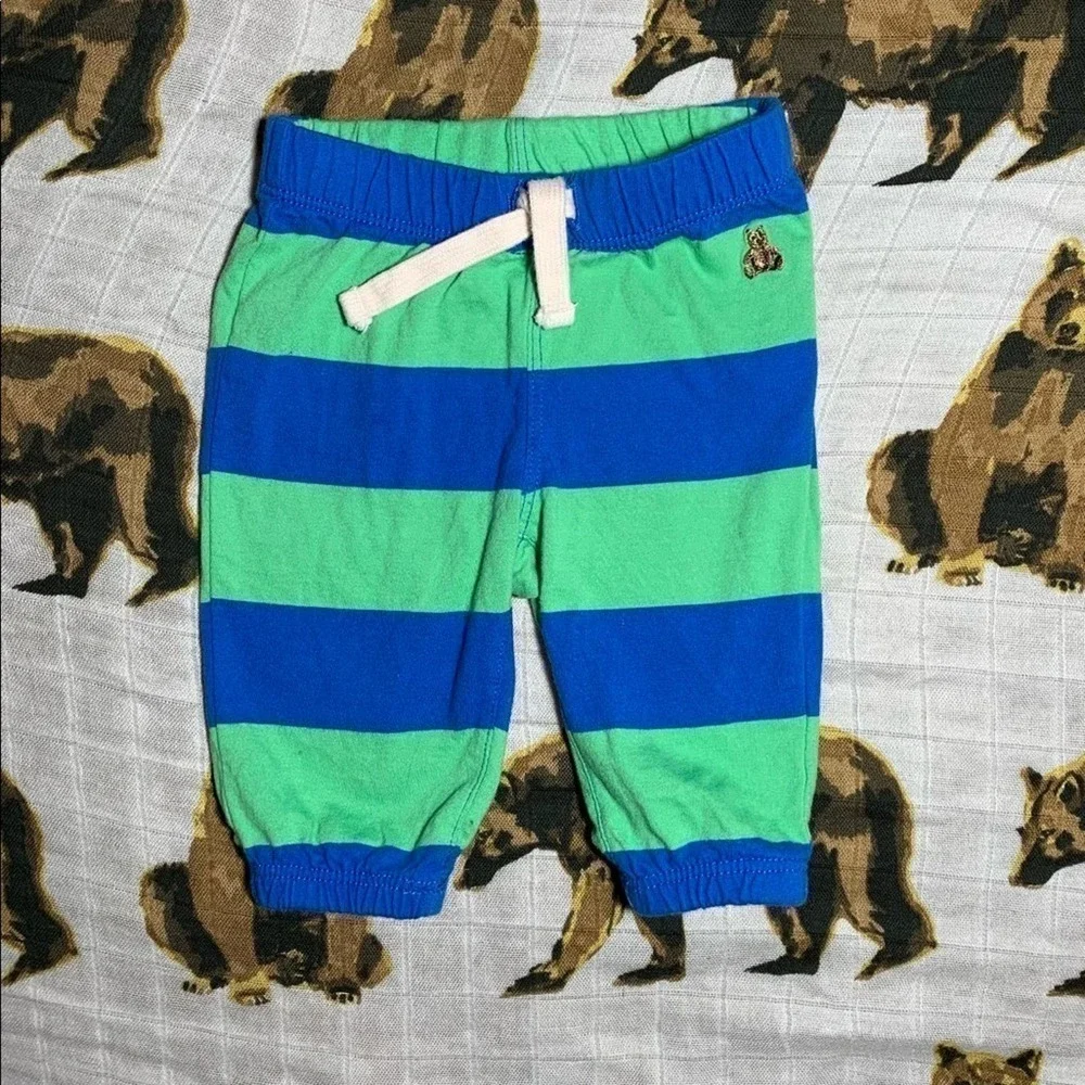 Baby‎ GAP blue & green stripes pants. 0-3 months